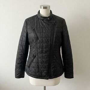 Laundry‎ Shelli Segal Women Medium Quilted Black Moto Biker Style Trim Jacket